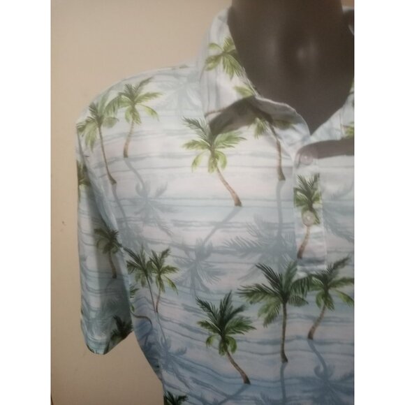 Yatta Golf Polo Shirt Mens Size XL Blue Green Floral Hawaiian Short Sleeve - Picture 3 of 12